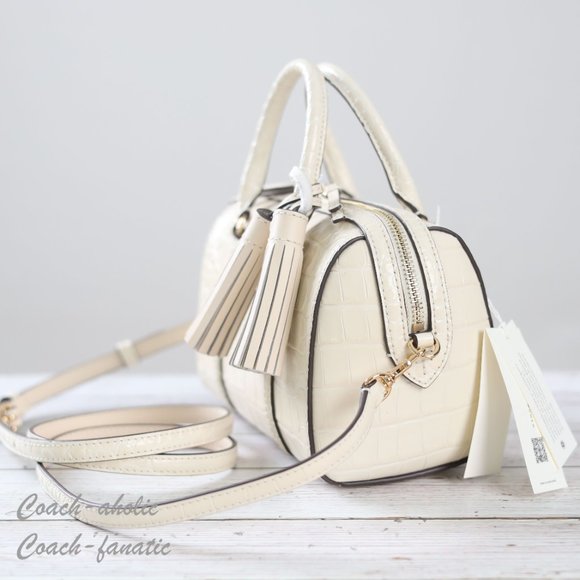 NWT Tory Burch 153463 Thea Mini Satchel Embossed Leather Crossbody in New Cream - Picture 7 of 12